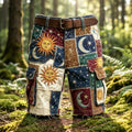 Men's Retro Hippie Sun, Moon And Stars Color Block Multi-pocket Shorts