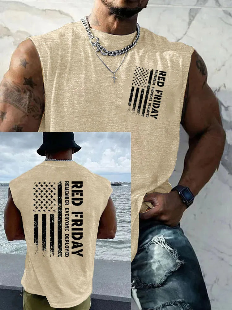 Red Friday Pattern Round Neck 100% Cotton Tank Top