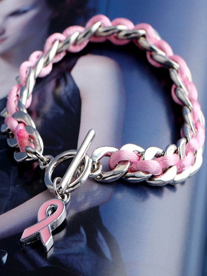 Braided Pink Ribbon Bracelet