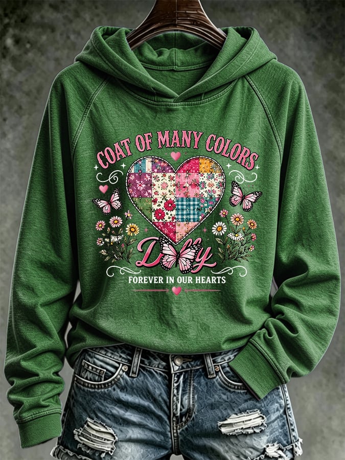 Retro Coat Of Many Colors Forever In Our Hearts Print Hoodie