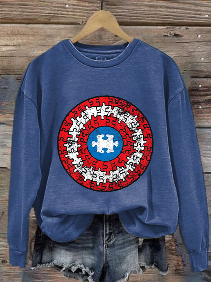 Women's Autism Awareness Print Long Sleeve Sweatshirt