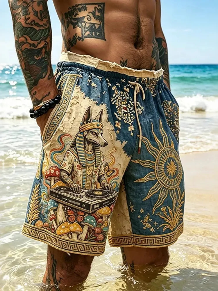 Men's Retro Print Color Block Hippie Print Shorts