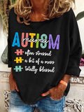 Women's Always Blessed Autism Mama Awareness Print Long Sleeve T-Shirt