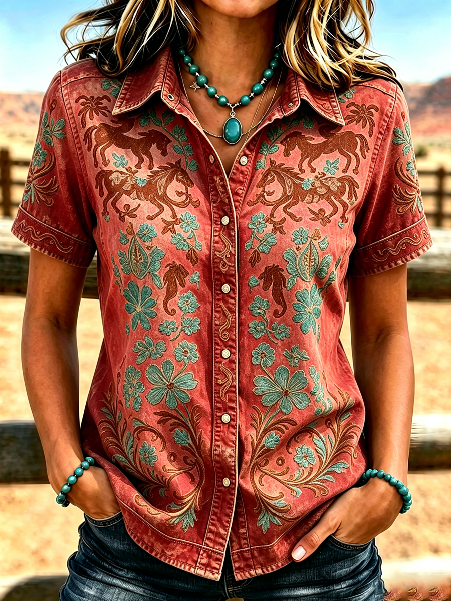 Women'S Western Style Retro Printed Shirt