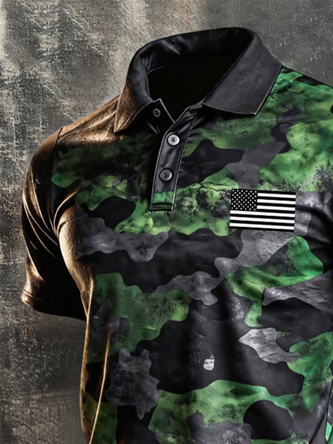 Men's Retro "Patriot" Color-Block Short-Sleeve Polo Shirt