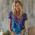 Women's Retro Rose Embroidery Pattern Casual T-shirt