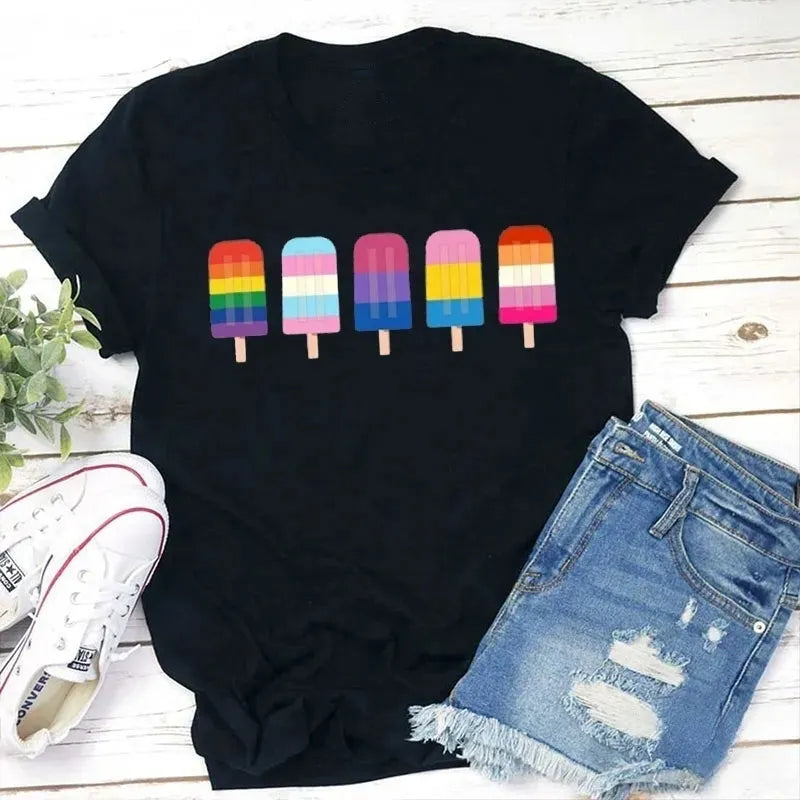 Rainbow Popsicles Cotton T-Shirt