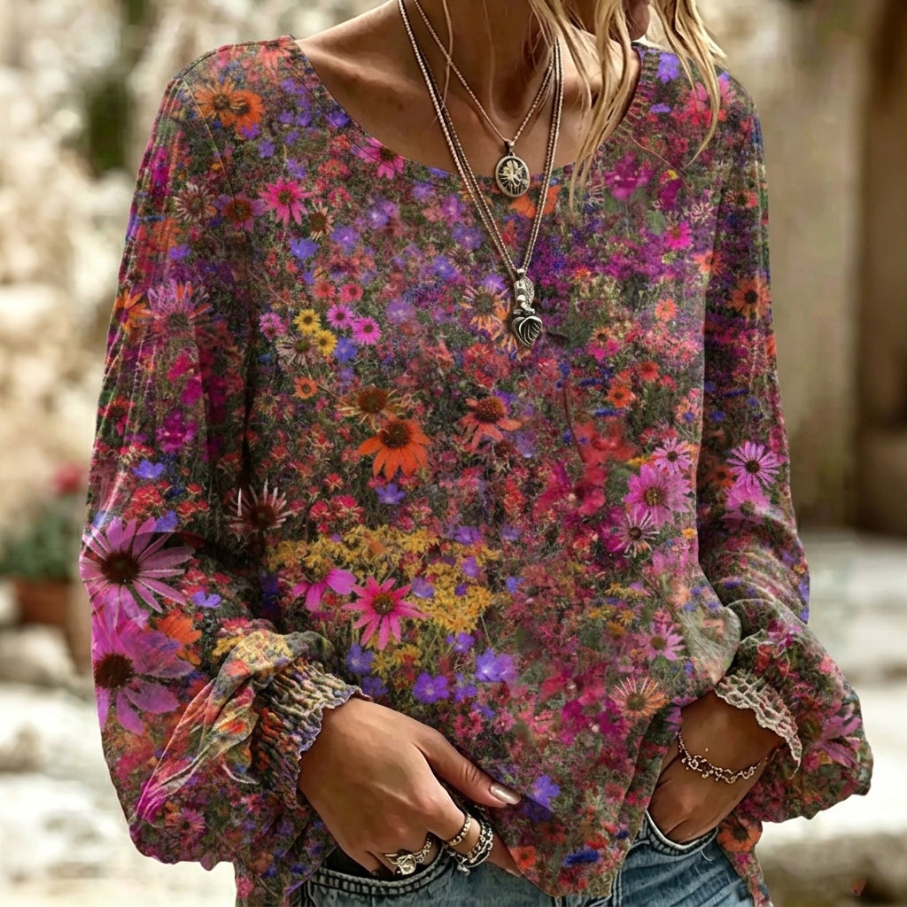 Women's Retro Bohemian Floral Pattern Casual T-shirt