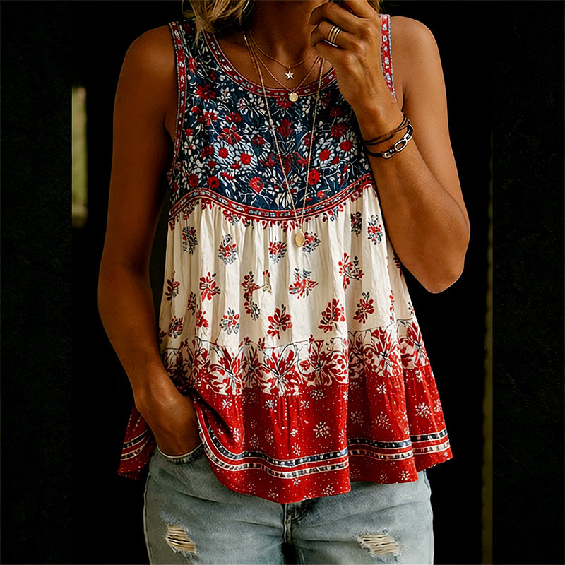 Women's American Flowers Printed Tank Top