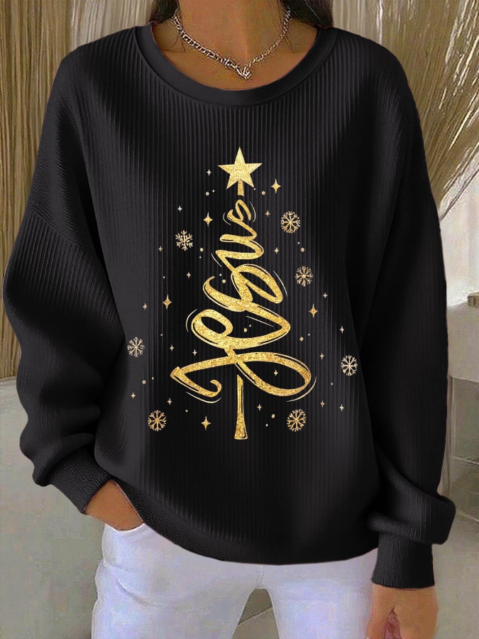 Retro Christmas Jesus Print Sweatshirt