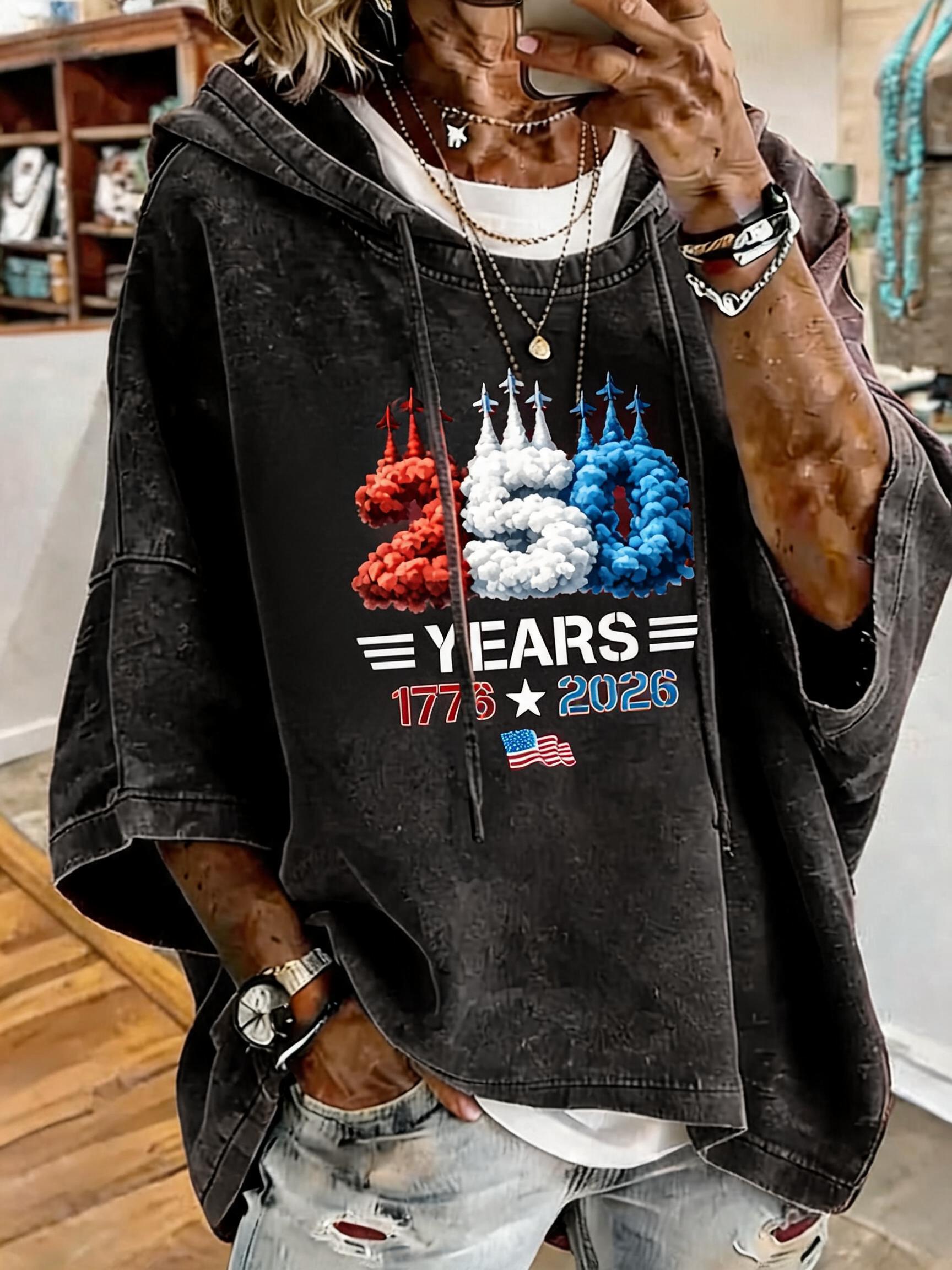 Women's 250th Anniversary Flag Print Oversized Hoodie