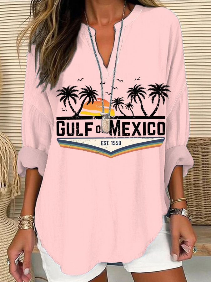 Women's Gulf Of Mexico Print V-Neck Shirt