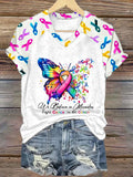 Women's We Believe In Mirades Fight Cancer In All C Lors Print Casual T-Shirt