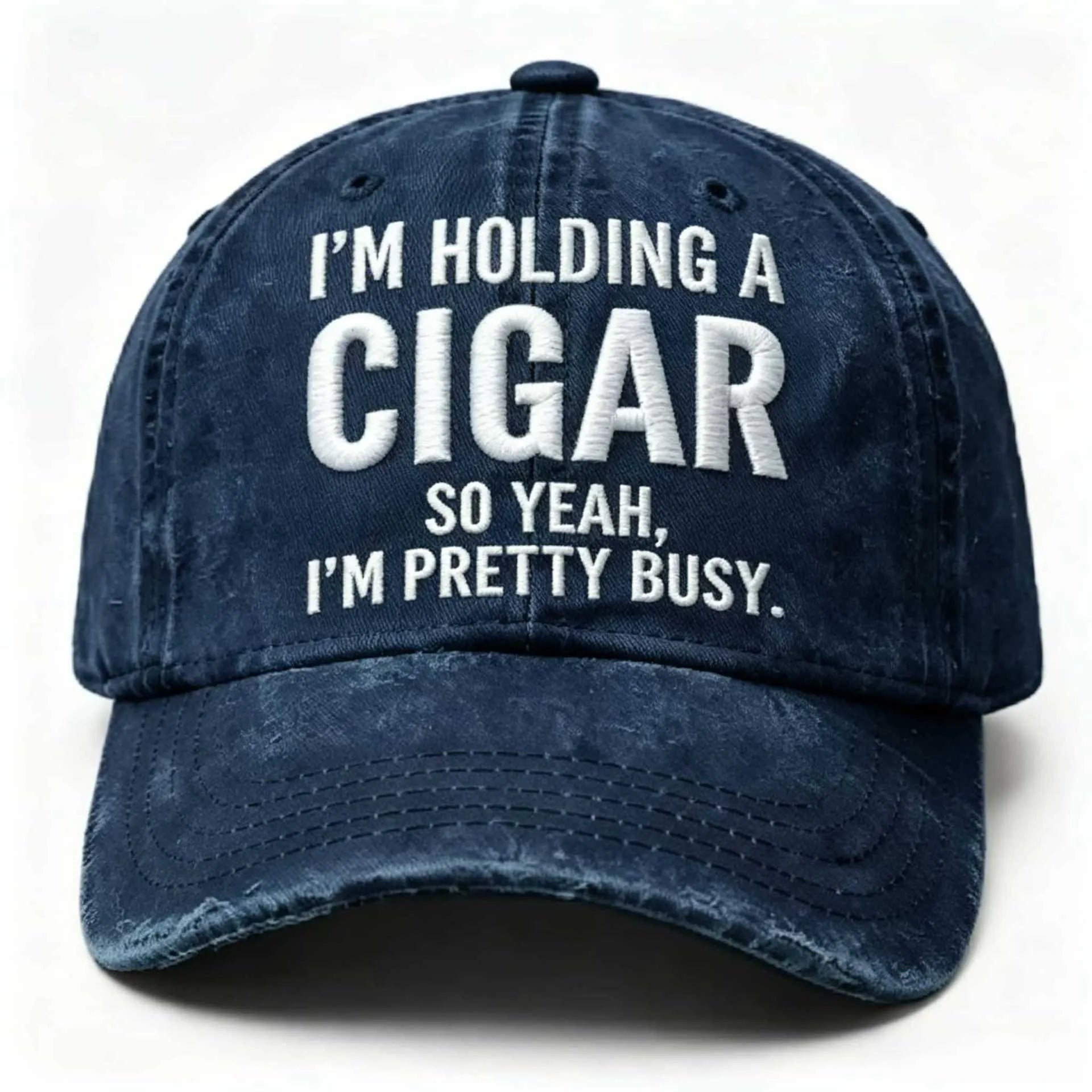 Embroidered Cigar Distressed Finish Baseball Cap