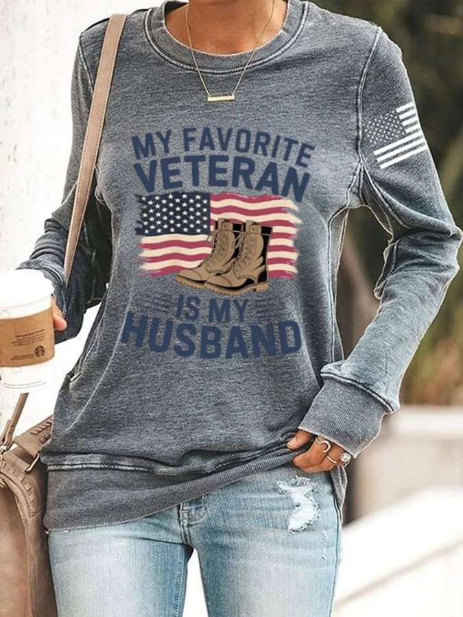 Women's 'My Favorite Veteran Is My Husband' Print Sweatshirt