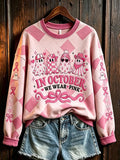 Women's "October Pink Ribbon" Breast Cancer Prevention Campaign Halloween Casual Regular Sweatshirt