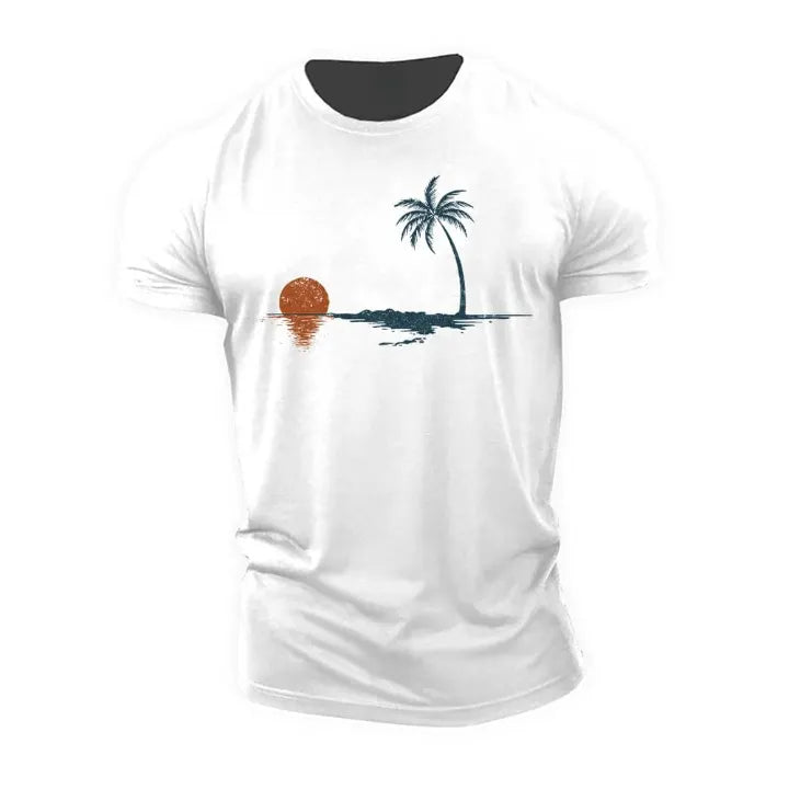 Men'S Palm Sunset Reflection Crew Neck Cotton Short-Sleeve T-Shirt