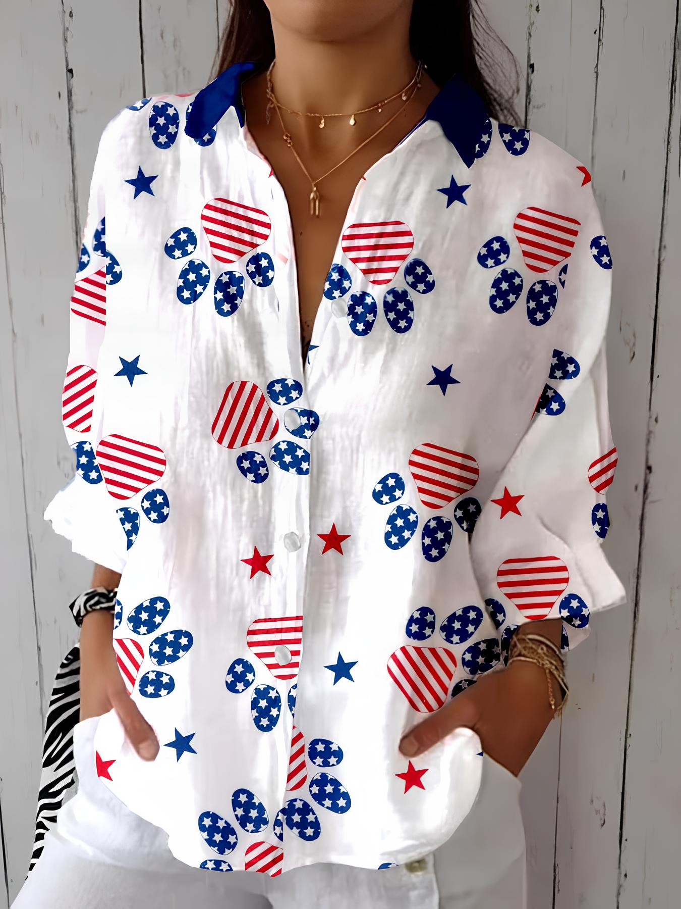 Women's Linen Independence Day Print Shirt
