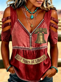 Women's Western Independence Day Liberty Bell 250 Years Printed T-shirt