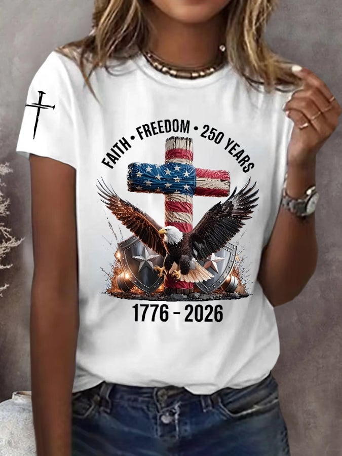 Women's 250th America Anniversary Casual Printed Crew Neck T-Shirt