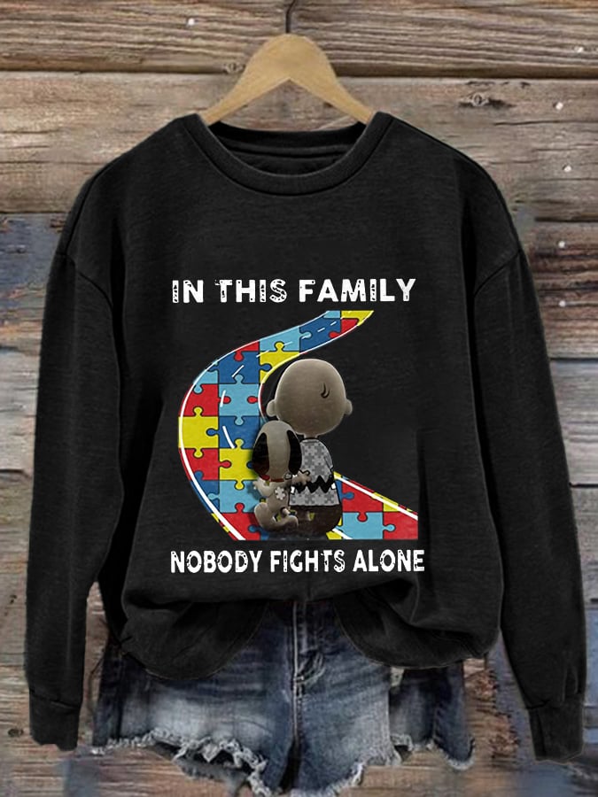 Retro Autism Awareness In This Family Nobody Fights Alone Print Sweatshirt