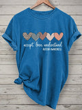 Women's Accept Love Understand Autism Awareness Printed Short-Sleeved T-Shirt