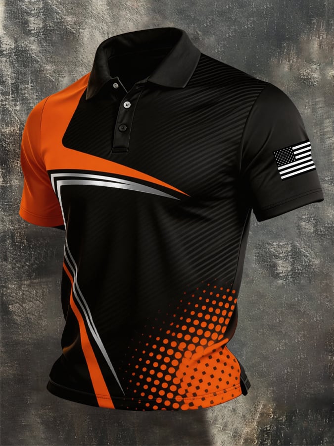 Men's Retro Patriot Color Block Polo Collar Short Sleeve