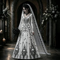 Women's Retro Halloween Gothic Skeleton Art V-neck Maxi Dress