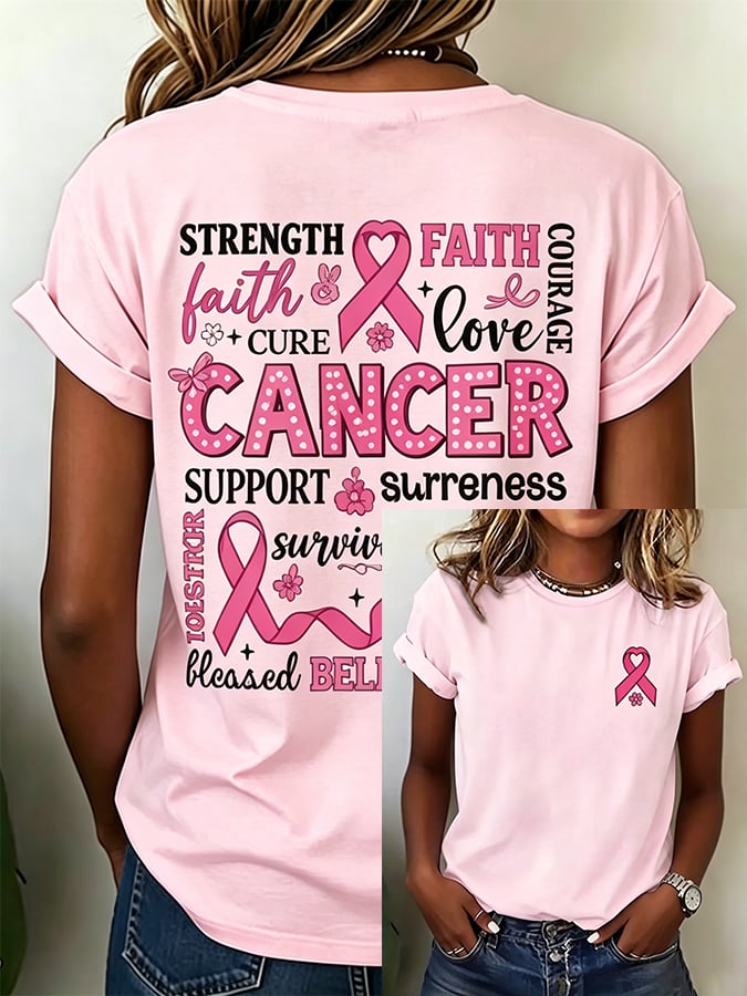 Women's Breast Cancer Print Casual T-shirt