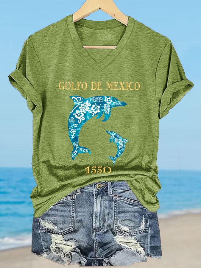 Women's Gulf of Mexico Print V-Neck T-Shirt