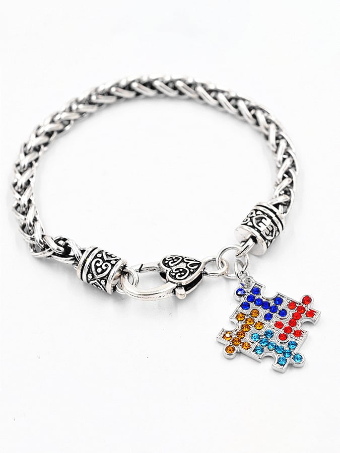 Autism Geometric Puzzle Set With Diamonds And Oil Twist Bracelet