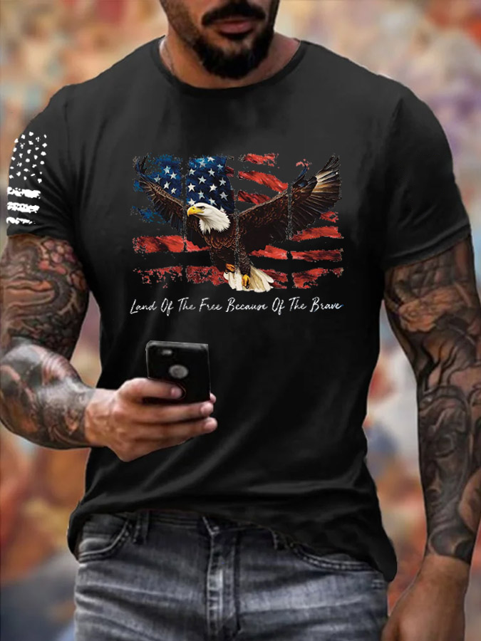 Men'S Land Of The Free Home Of The Brave Pattern Print Cotton T-Shirt