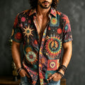Men's Retro Bohemian Hippie Style Floral Print Cotton Linen Short-sleeve Shirt