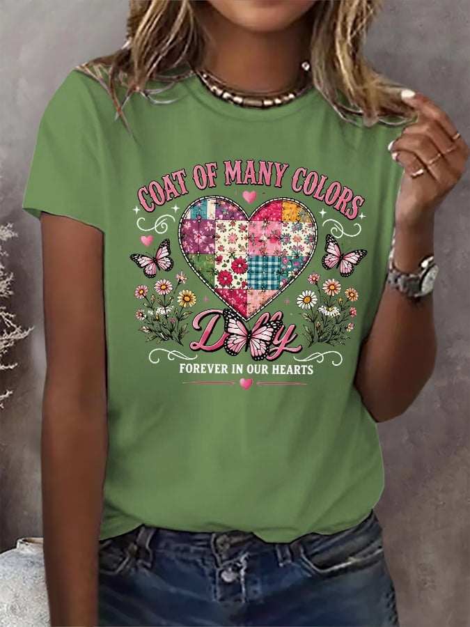 Retro Coat Of Many Colors Forever In Our Hearts Print T-Shirt