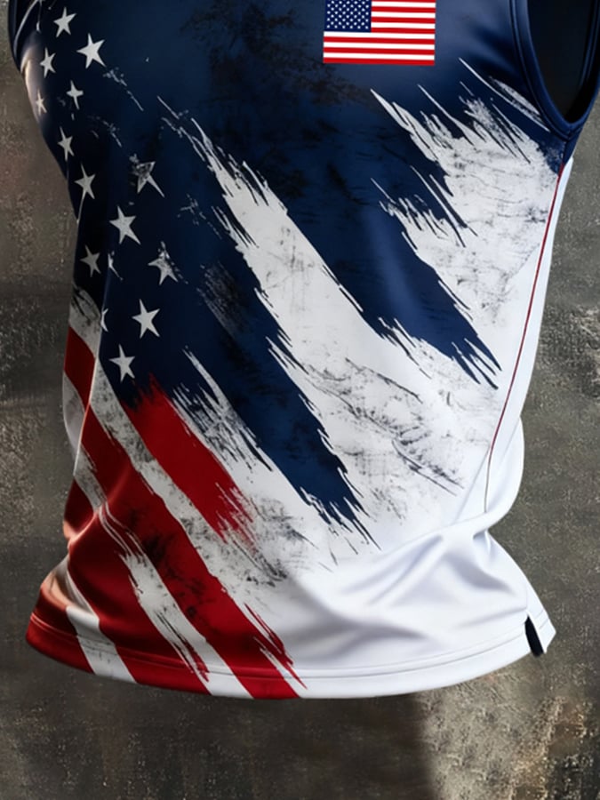 Men's Retro Independence Day Patriot Crew Neck Tank Top
