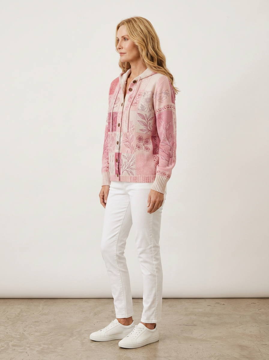 Women's Breast Cancer Awareness Pink Floral Patchwork Printed Cardigan