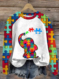 Women's  Autism Awareness Print Long Sleeve Sweatshirt