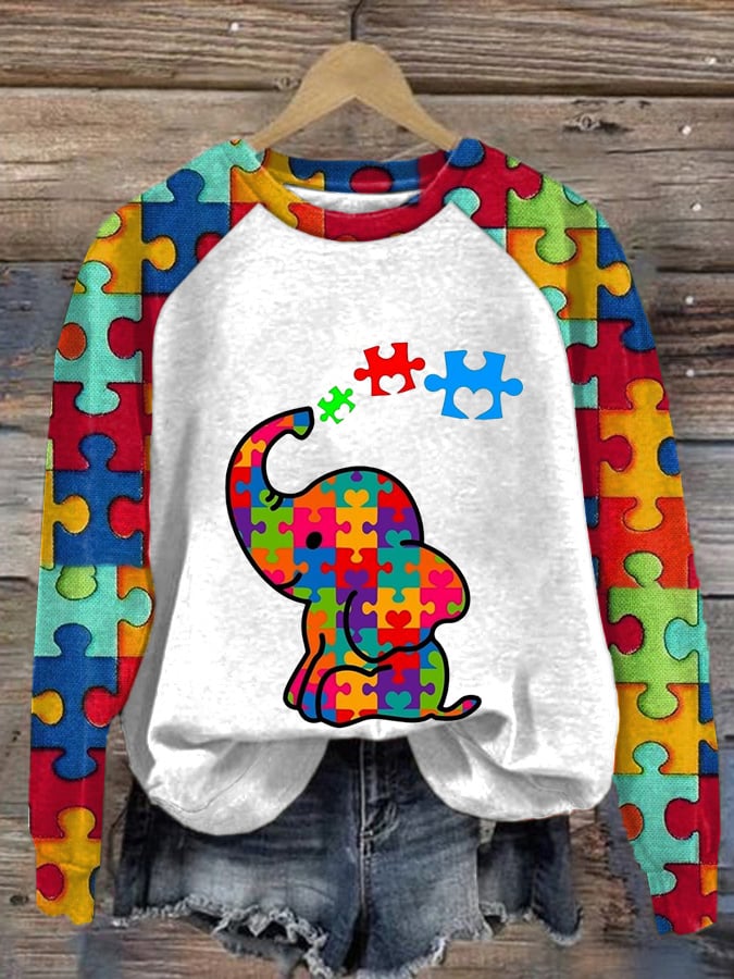 Women's  Autism Awareness Print Long Sleeve Sweatshirt
