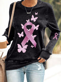 Women'S Breast Cancer Awareness Print Casual Sweatshirt