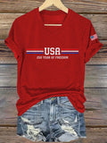 Women'S America Flag Print Casual V-Neck T-Shirt
