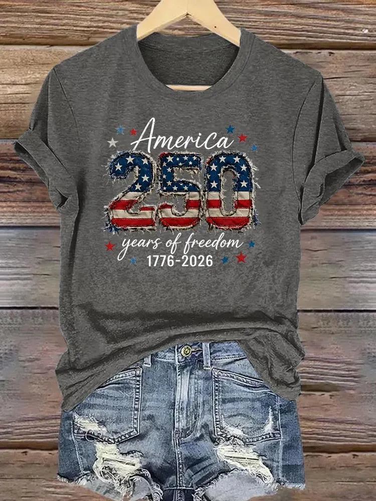 Women's America 250 Years Of Fredom 1776  Pattern 100% Cotton Crew Neck T-Shirt