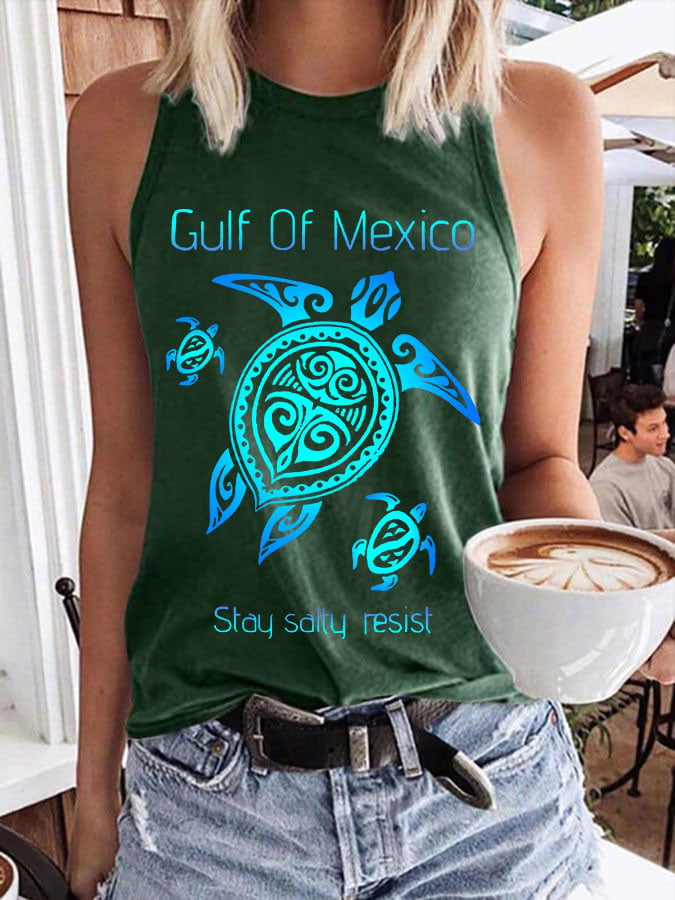 Women's Gulf Of Mexico Print Crew Neck Tank Top