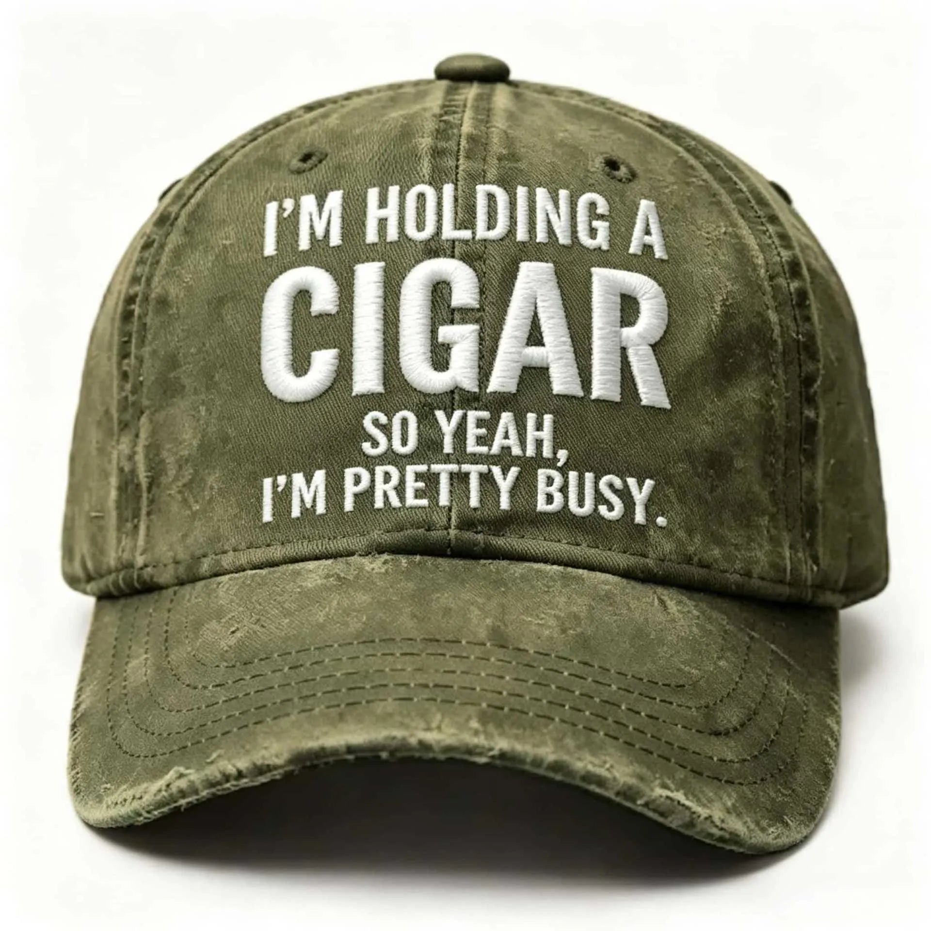 Embroidered Cigar Distressed Finish Baseball Cap