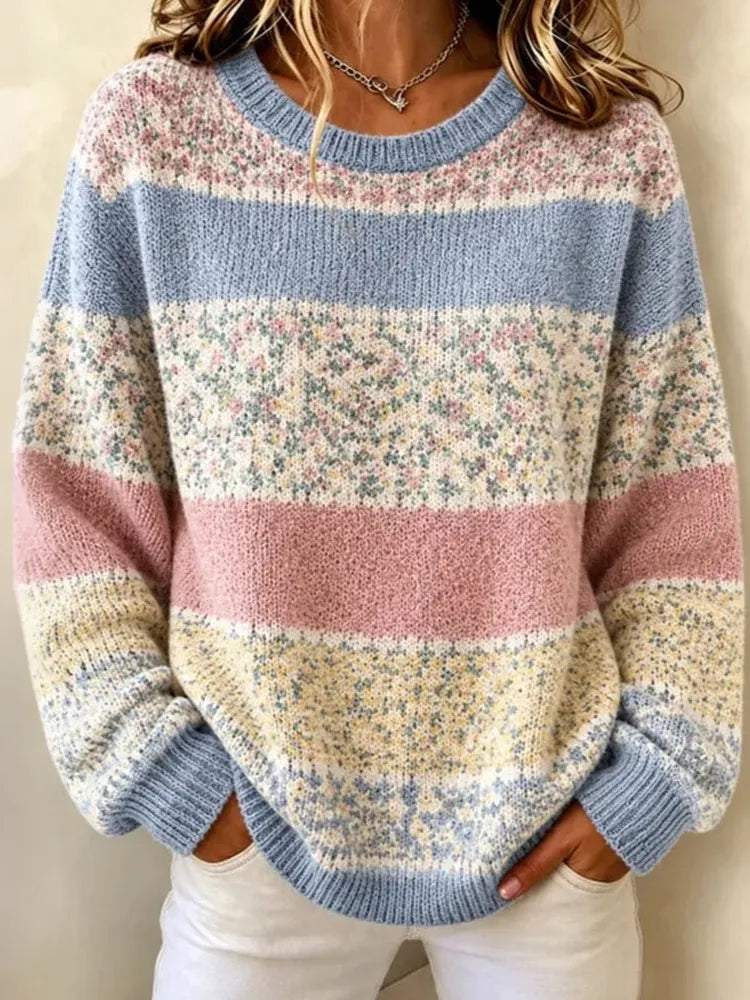 Women's Casual Print Long Sleeve Knit Sweater