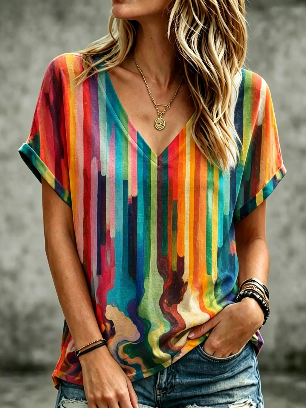 Women's Retro Bohemian Hippie Style Printed Cotton Linen T-shirt