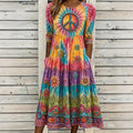 Women's Vintage Hippie Floral Embroidered Art Linen Blend Dress