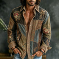 Men's Boho Hippie Vintage Floral Patchwork Print Long Sleeve Shirt