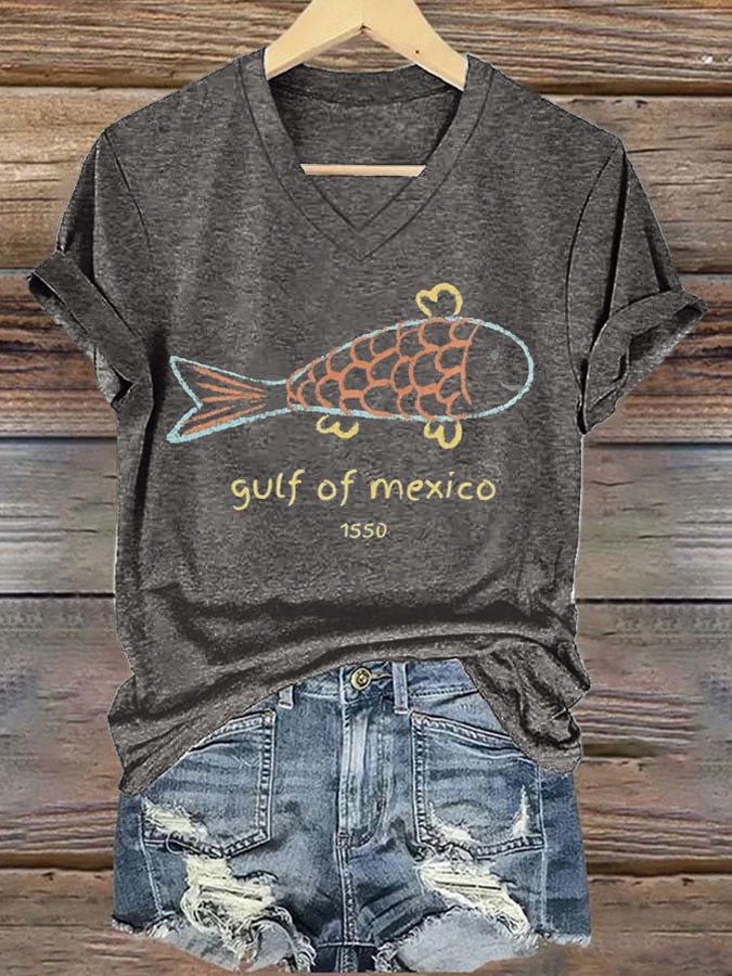 Women's Retro Gulf Of Mexico 1550 Print T-Shirt