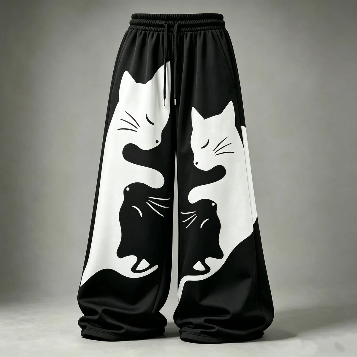 Women's Casual Retro Black Cat Print Trousers