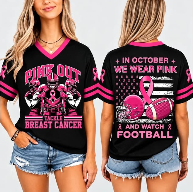 Pink Ribbon Breast Cancer Awareness Team Game Day Jersey -Hope & Strength Survivor Support Top